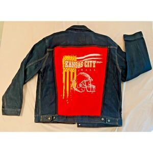 Mens Kansas City Chiefs Football Custom Gap Denim‎ Jean Jacket XXL 2XL Womens